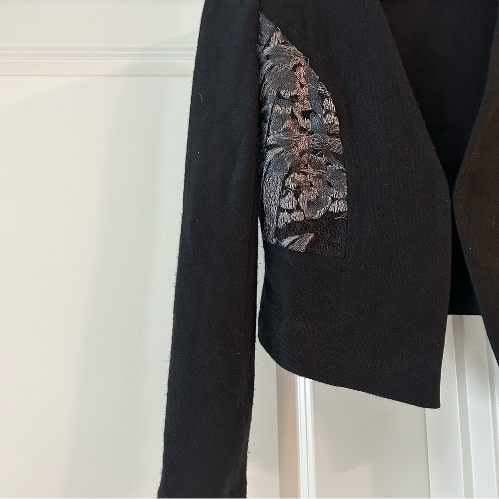 Cache medium wool Cardigan Blazer Jacket hybrid metallic floral black - Picture 2 of 4